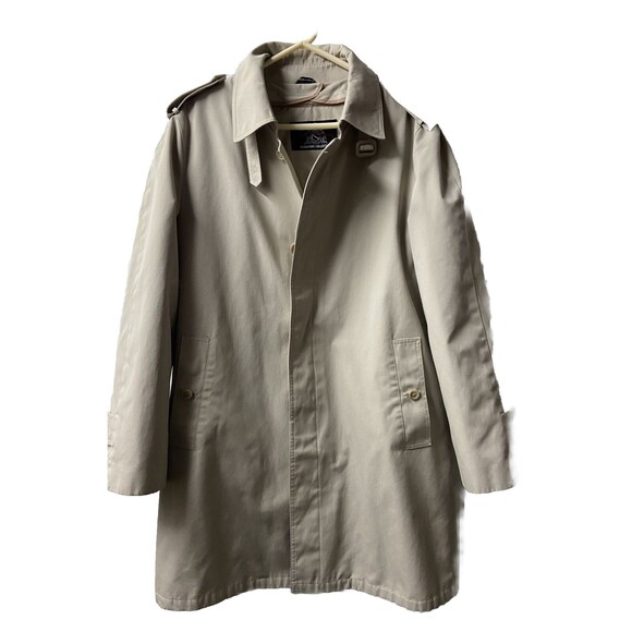 Oleg Cassini Men Size 40 Long Tan All Weather Trench Coat Zip Out Lining EUC - Picture 1 of 7